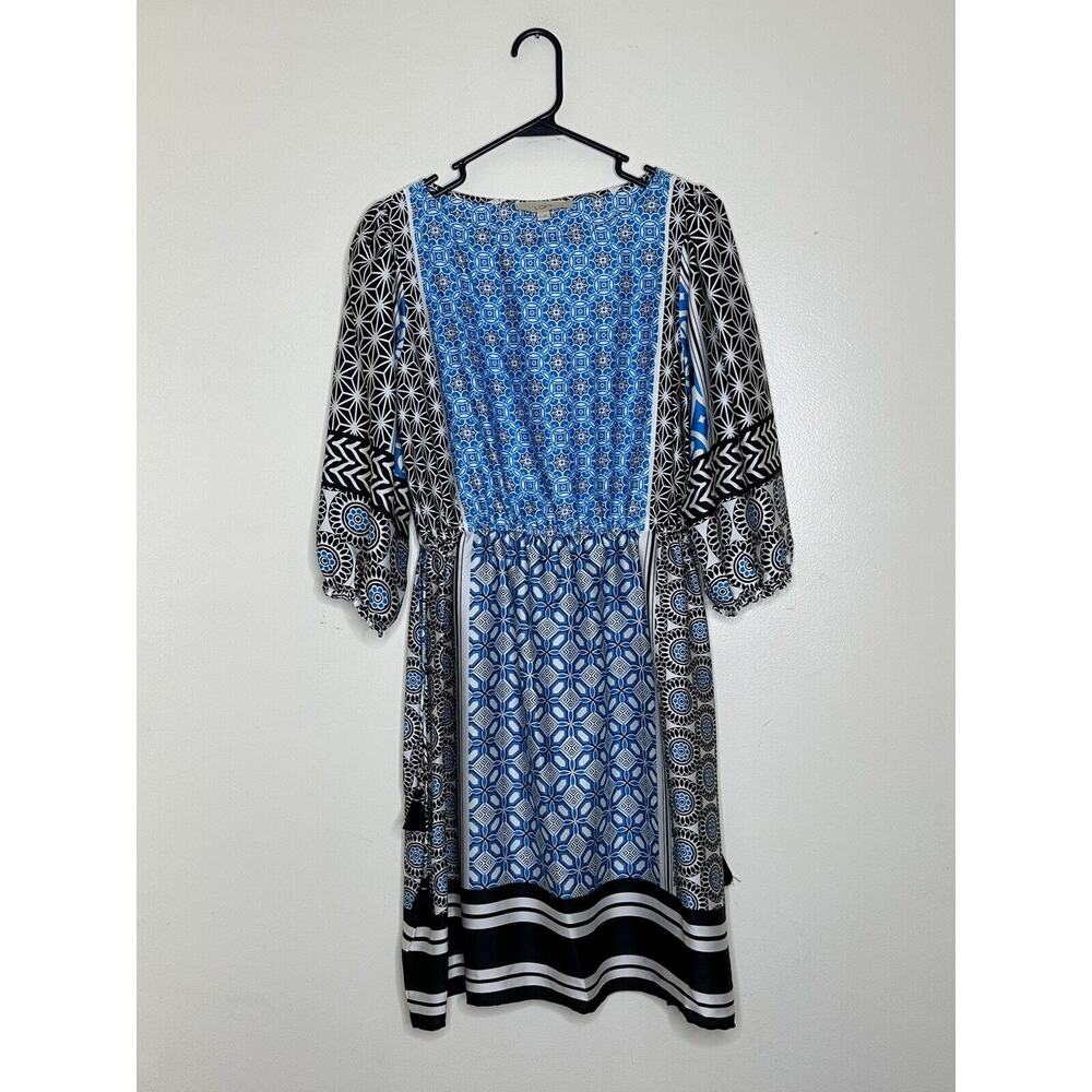 LOFT Multi Color Medallion Casual Blouson Boho Dress Size XS NEW Tassel Elastic